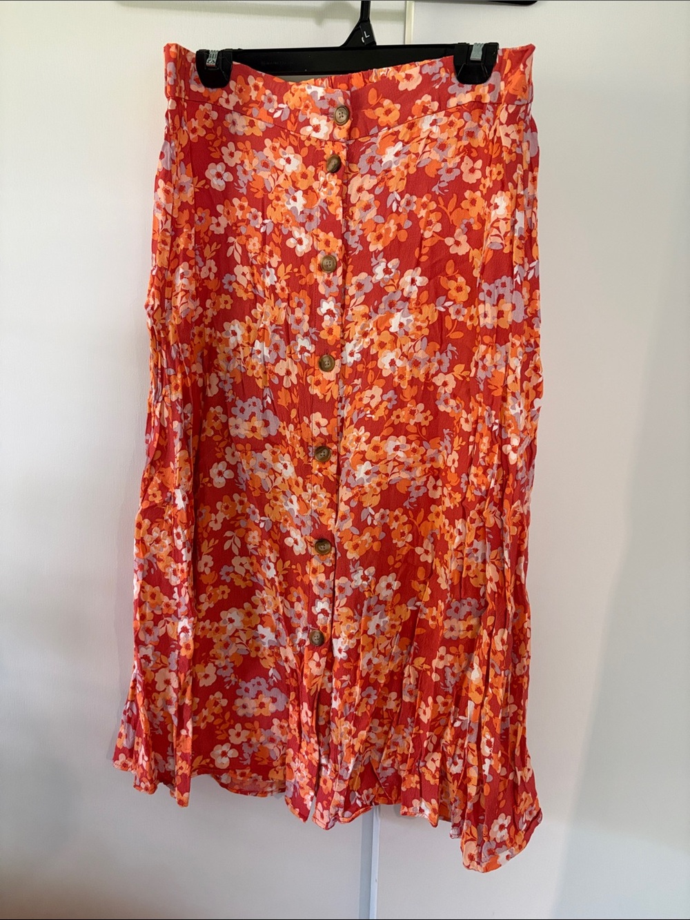 Loft Outlet large Button-Front Midi Skirt in Bright Orange EUC